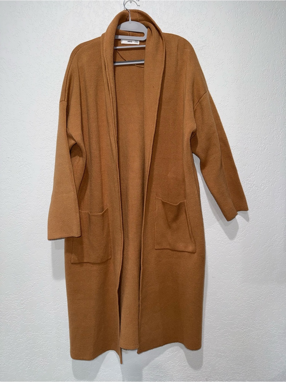MANGO Cozy Open-Front Women's Cardigan Sweater Coat - Camel